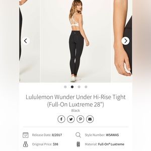 Lululemon Wunder Under Full On Luxtreme size 6